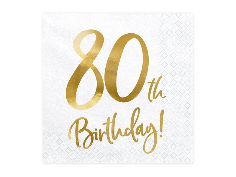 Servietten 80th Birthday, weiß, 33x33cm (1 VPE / 20 Stk.) - FeierGlanz